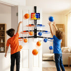 Aro de baloncesto sobre la puerta, pirámide de carreras de 7 aros de altura ajustable con 8 mini bolas de espuma y bolsa de transporte, montaje en pared, fácil instalación, juego para niños para interiores y exteriores para mayores de 5 años