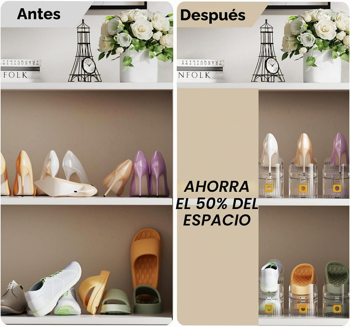 Organizador de ranuras para zapatos para clóset, Organizador apilable de zapatos de doble capa, estante exhibidor de zapatos 50% ahorro de espacio para clóset, 30 unidades