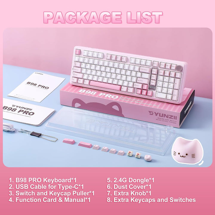 YUNZII B98 PRO QMK\/VIA Wireless Mechanical Gaming Keyboard, 96% La...