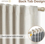 INOVADAY Juego de 2 paneles de cortinas 100% opacas de 84 pulgadas de largo, con pestaña trasera, bolsillo para barra, cortinas opacas de lino para dormitorio, cortinas de ventana con aislamiento