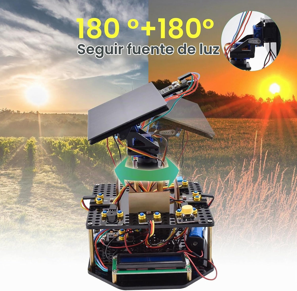 KEYESTUDIO Kit electrónico de seguimiento solar DIY para Arduino, carga de teléfono inteligente, sensor de temperatura y humedad, sensor de luz BH1750, kit de programación educativo para adolescentes
