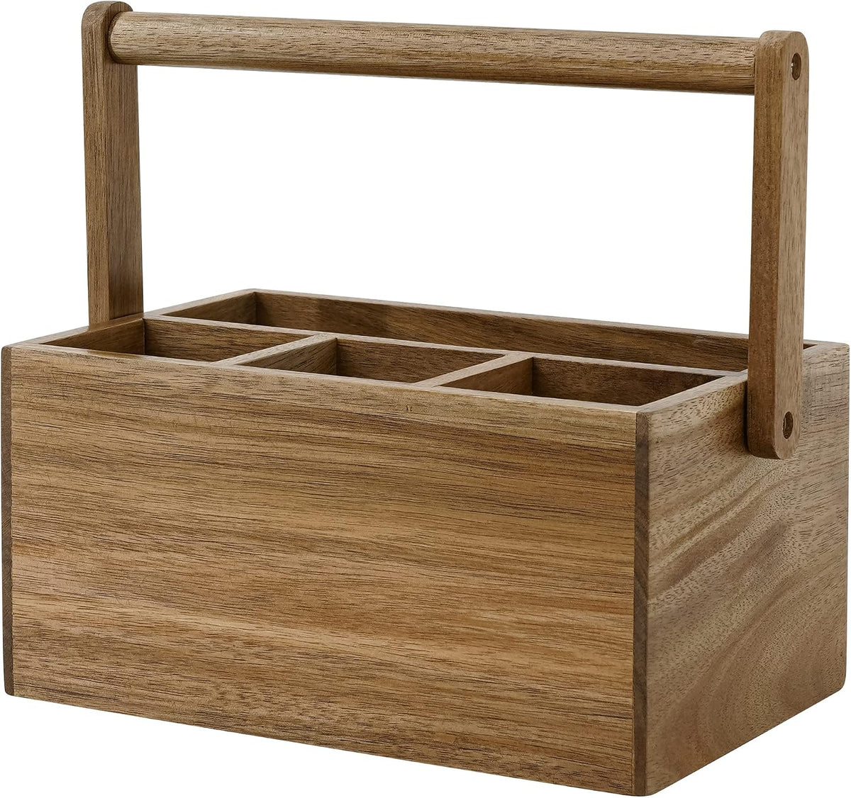 VaeFae Organizador de cubiertos de acacia con asa, soporte para utensilios de madera, organizador de múltiples posiciones para cocina, oficina, baño, dormitorio