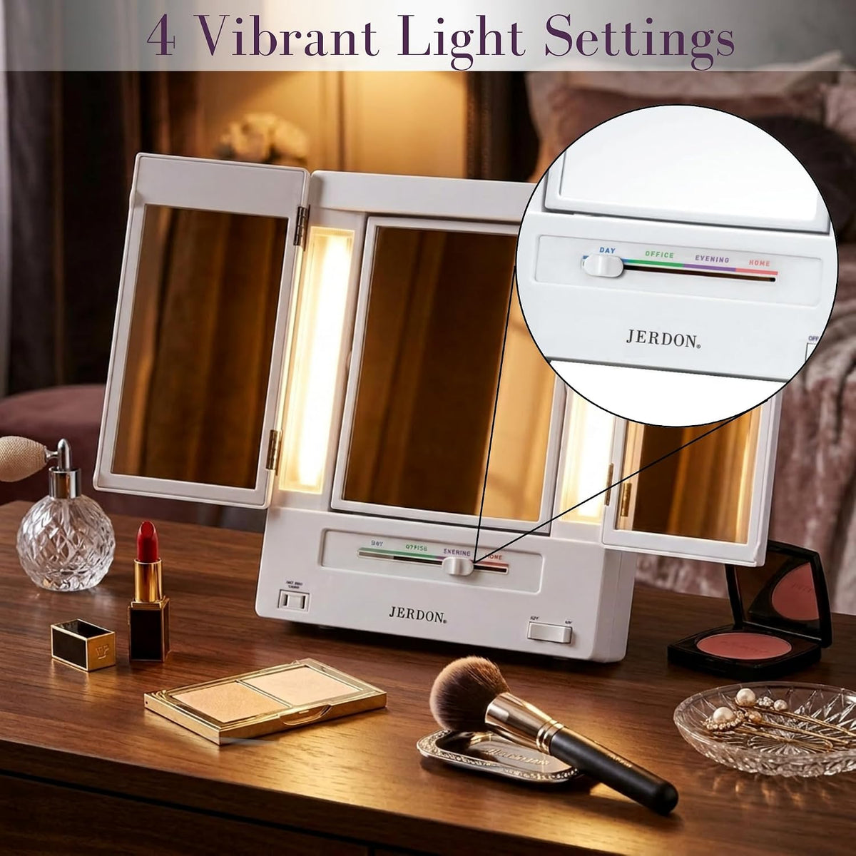 JERDON Espejo de maquillaje iluminado con aumento 5X - Blanco - JGL9W