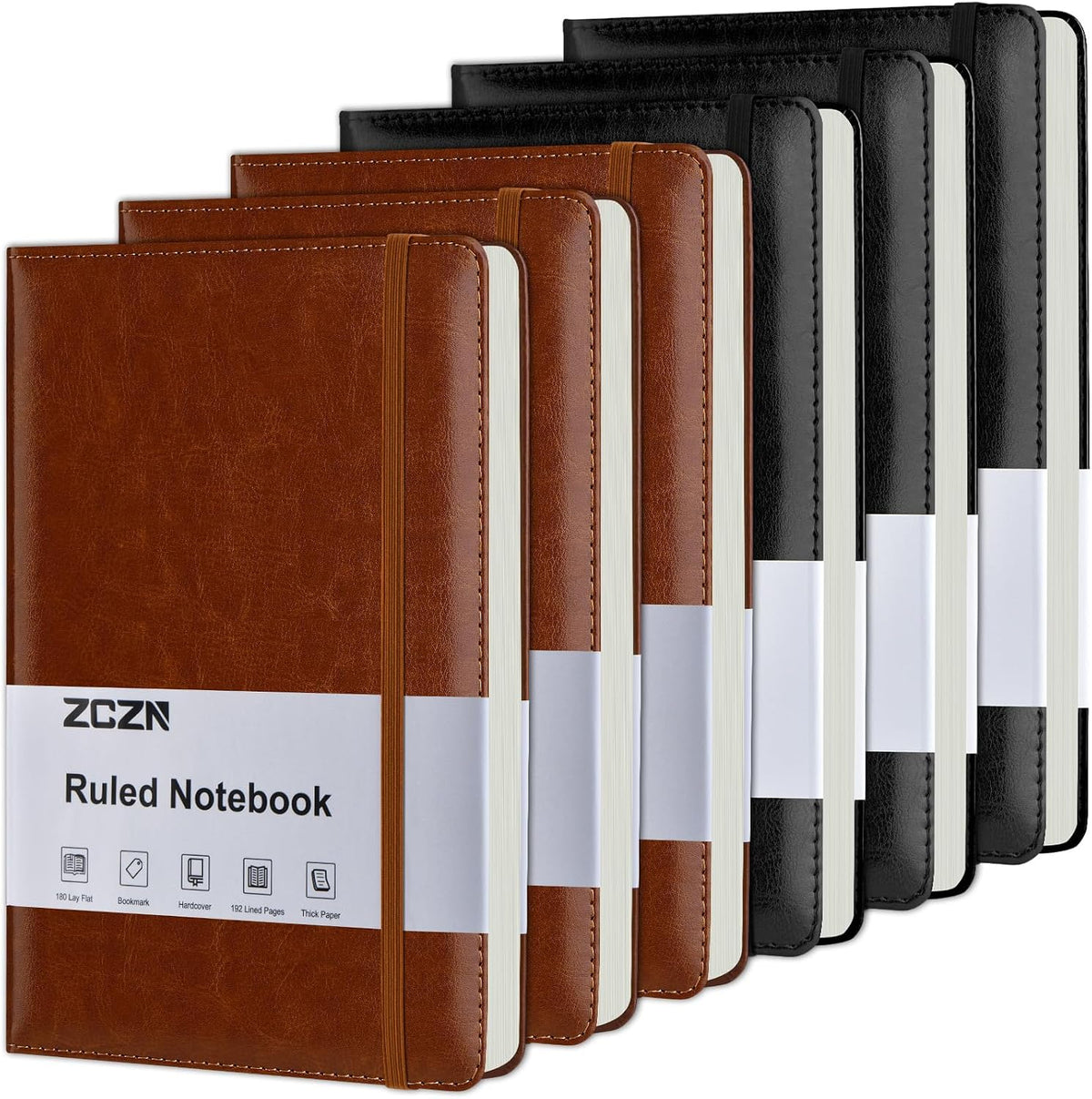 ZCZN Paquete de 6 Cuadernos de Diario Forrados, 192 Páginas A5 de Tapa Dura de Cuero para Trabajo, Escritura, Escuela y Viaje, Cuadernos de Diario Cuadriculados para Universidad para Toma de Notas