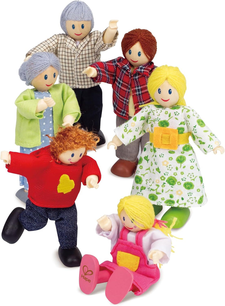 Hape Juego familiar de muñecas caucasianas para casa de muñecas par...