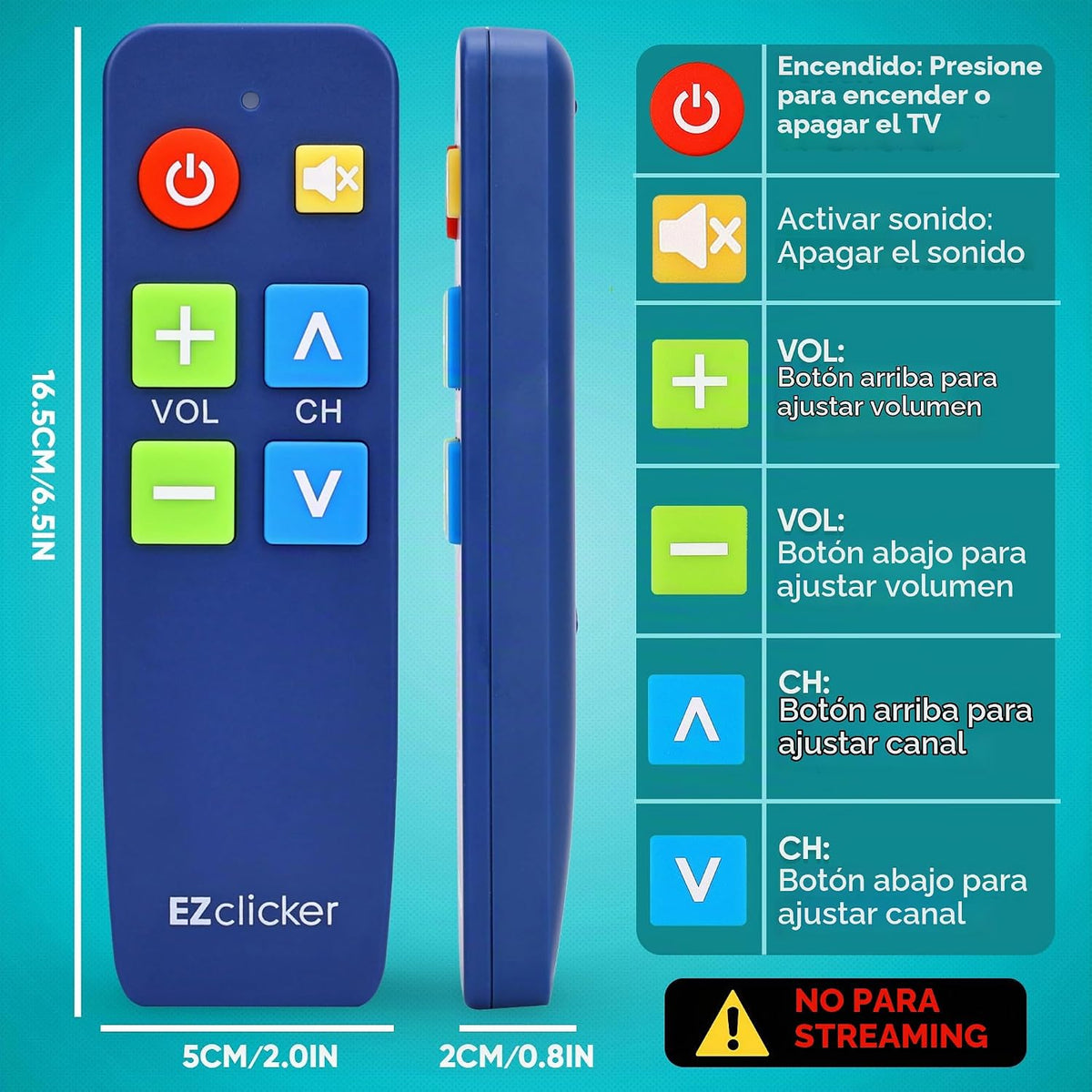 EZclicker Control Remoto para TV para Personas Mayores, Control Remoto Extra Simple con Botones Grandes (Azul)