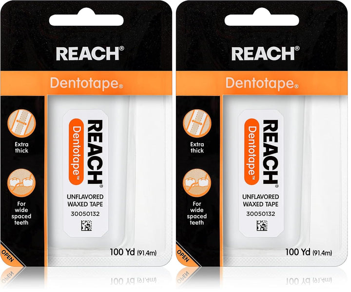 REACH Dentotape - Hilo dental encerado, sin sabor, extra ancho, res...