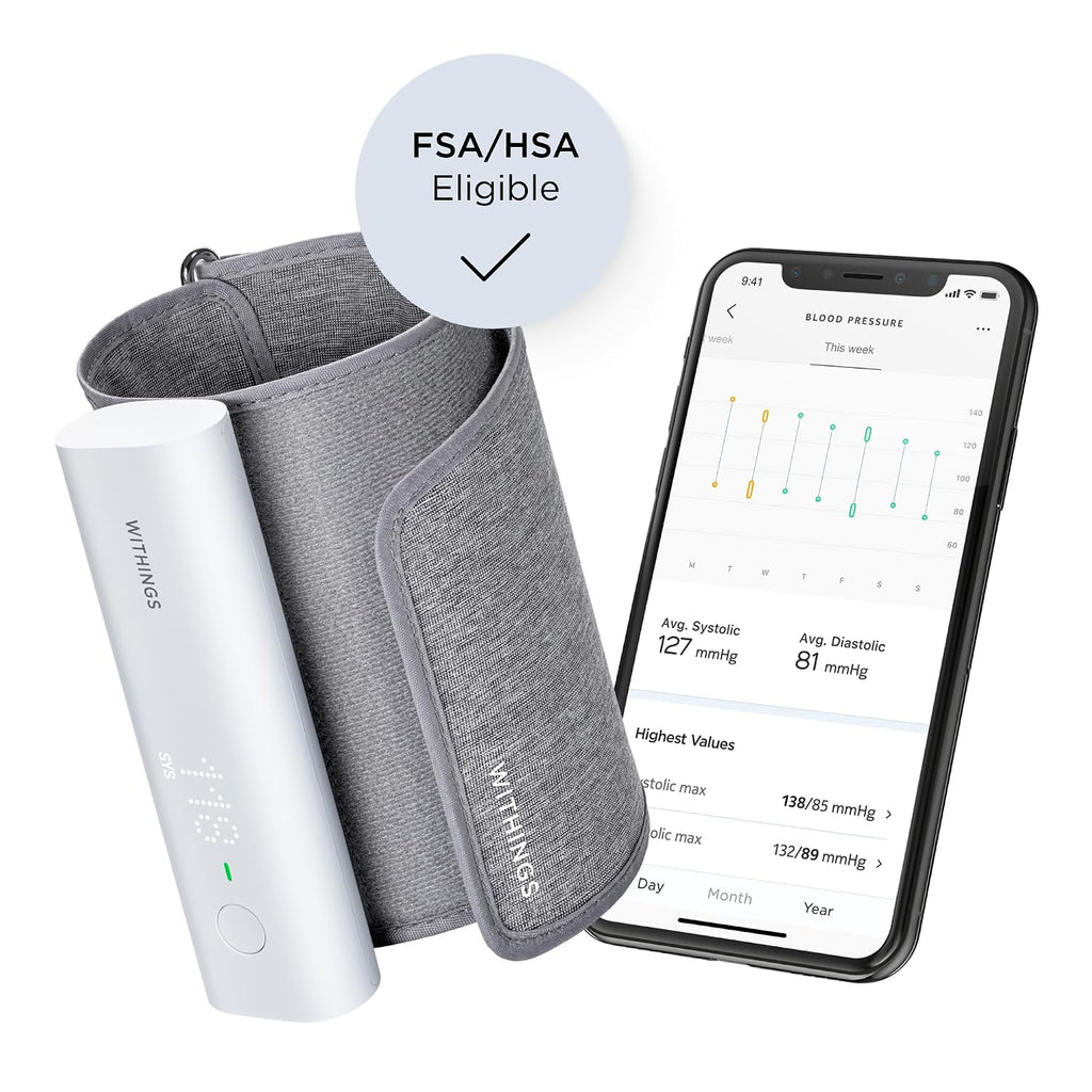Withings BPM Connect - Brazalete digital de presión arterial y monitor de frecuencia cardíaca - Brazalete de presión arterial para máquina de presión arterial, aprobado por la FDA, elegible para FSA