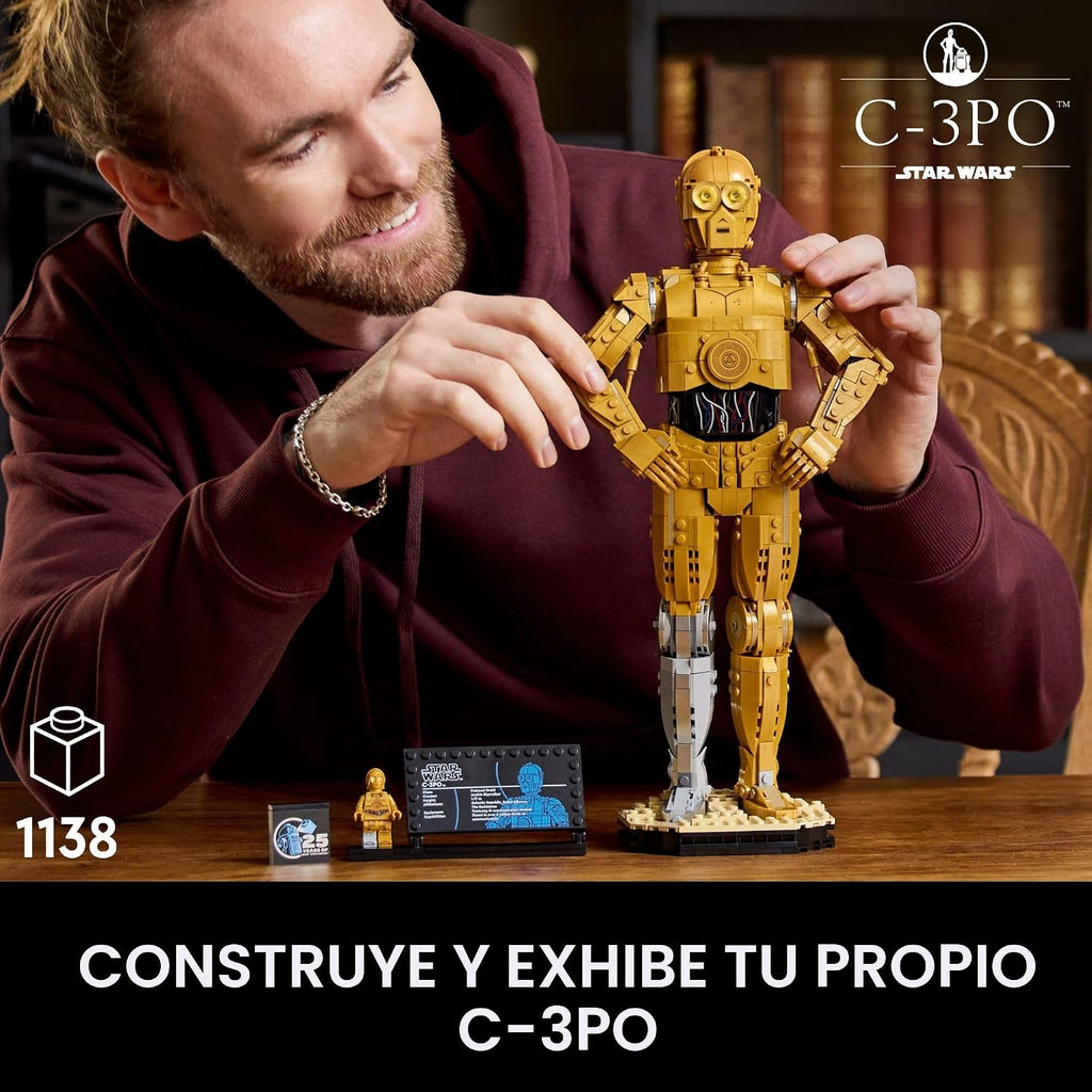 LEGO Star Wars C-3PO Figura de droide construible, modelo de construcción y exhibición con minifigura C-3PO, coleccionable de Star Wars para decoración del hogar u oficina, idea de regalo nostálgica para adultos, fanáticos o coleccionistas, 75398