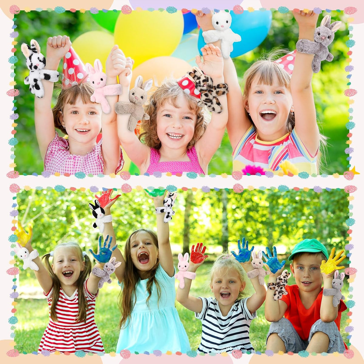 Liliful Paquete de 8 pulseras de peluche para niños, diseño de conejo