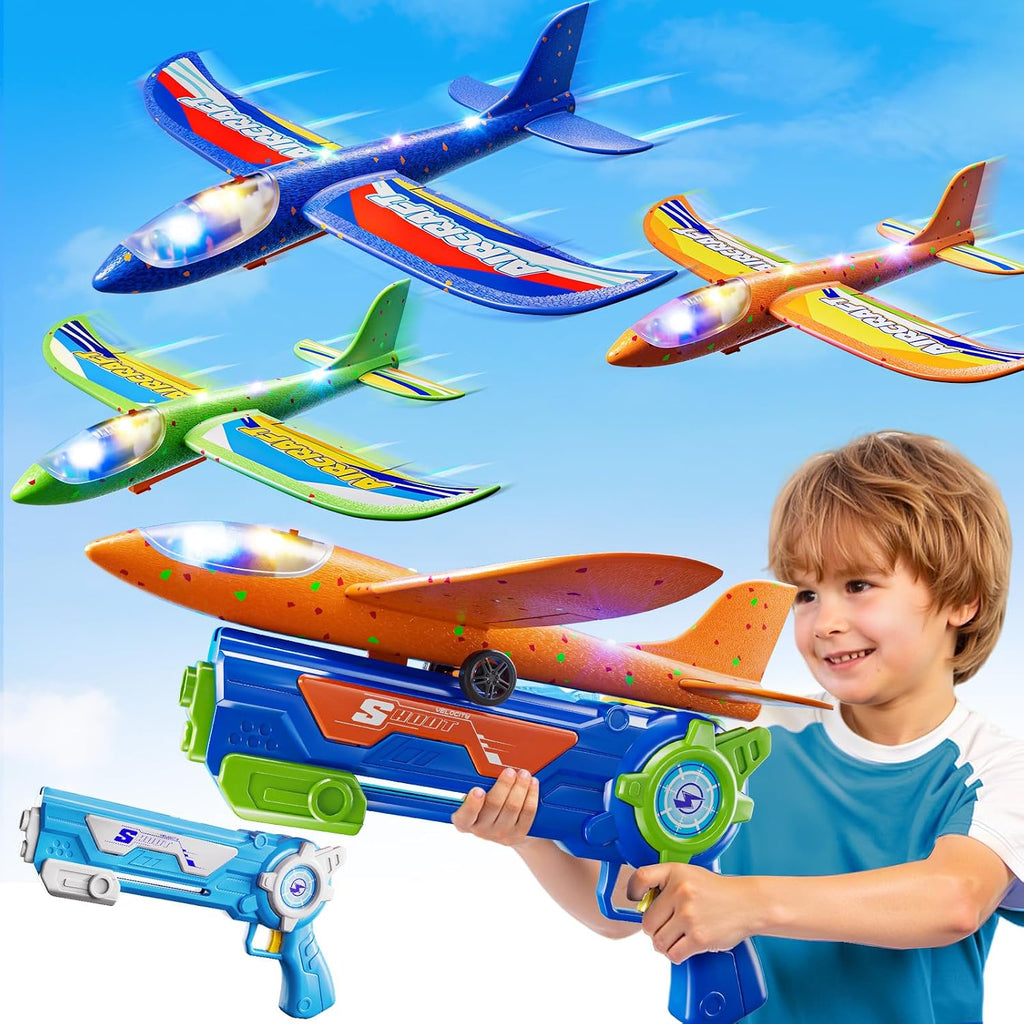 Paquete de 4 juguetes lanzadores de aviones, deslizador de espuma
