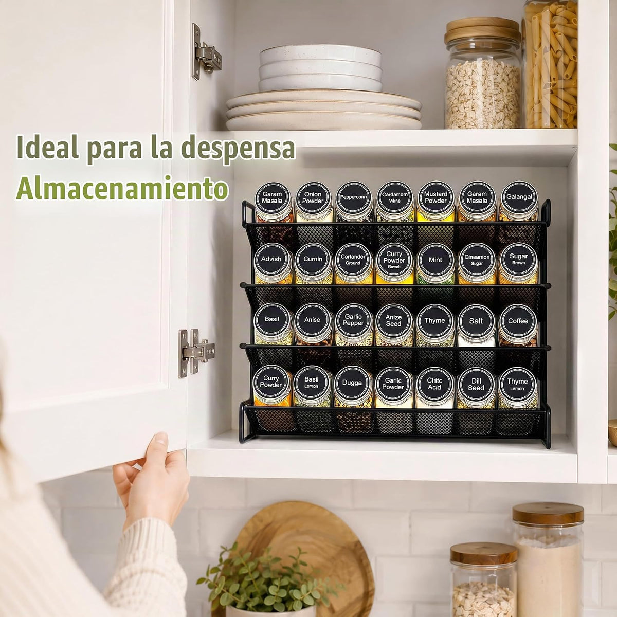 Organizador de especias para armario con 28 tarros de especias