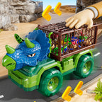 Camión de dinosaurio Triceratops 22 en 1 para niños de 3-5-7 4-8, camión transportador de dinosaurios con 18 figuras de dinosaurios jurásicos, 3 huevos de dinosaurio, 3, 4, 5, 6, 7, 8 años, regalos de cumpleaños para niños pequeños
