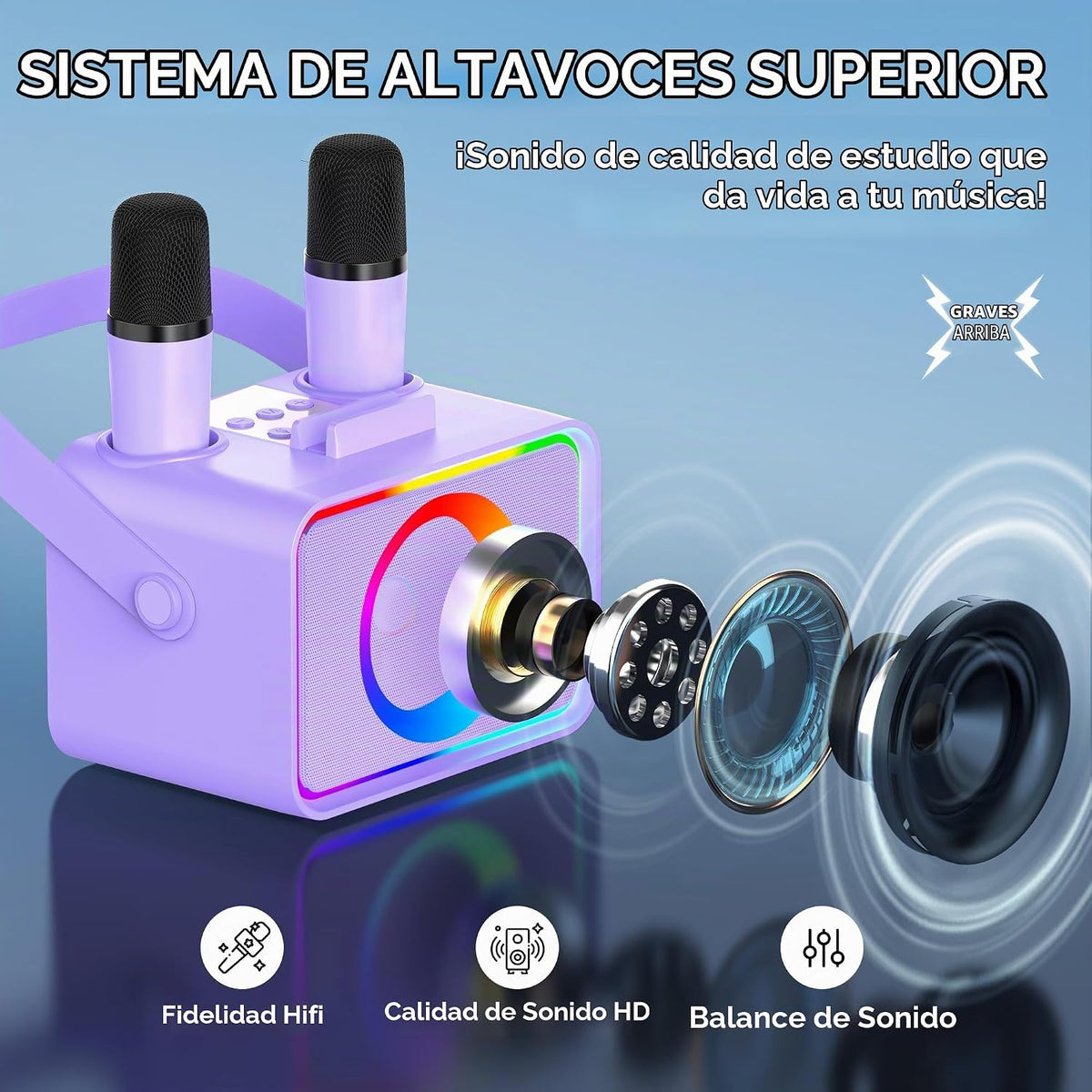 Karaoke Machine para Kids Adults,Bluetooth Speaker 2 Wireless Microphones
