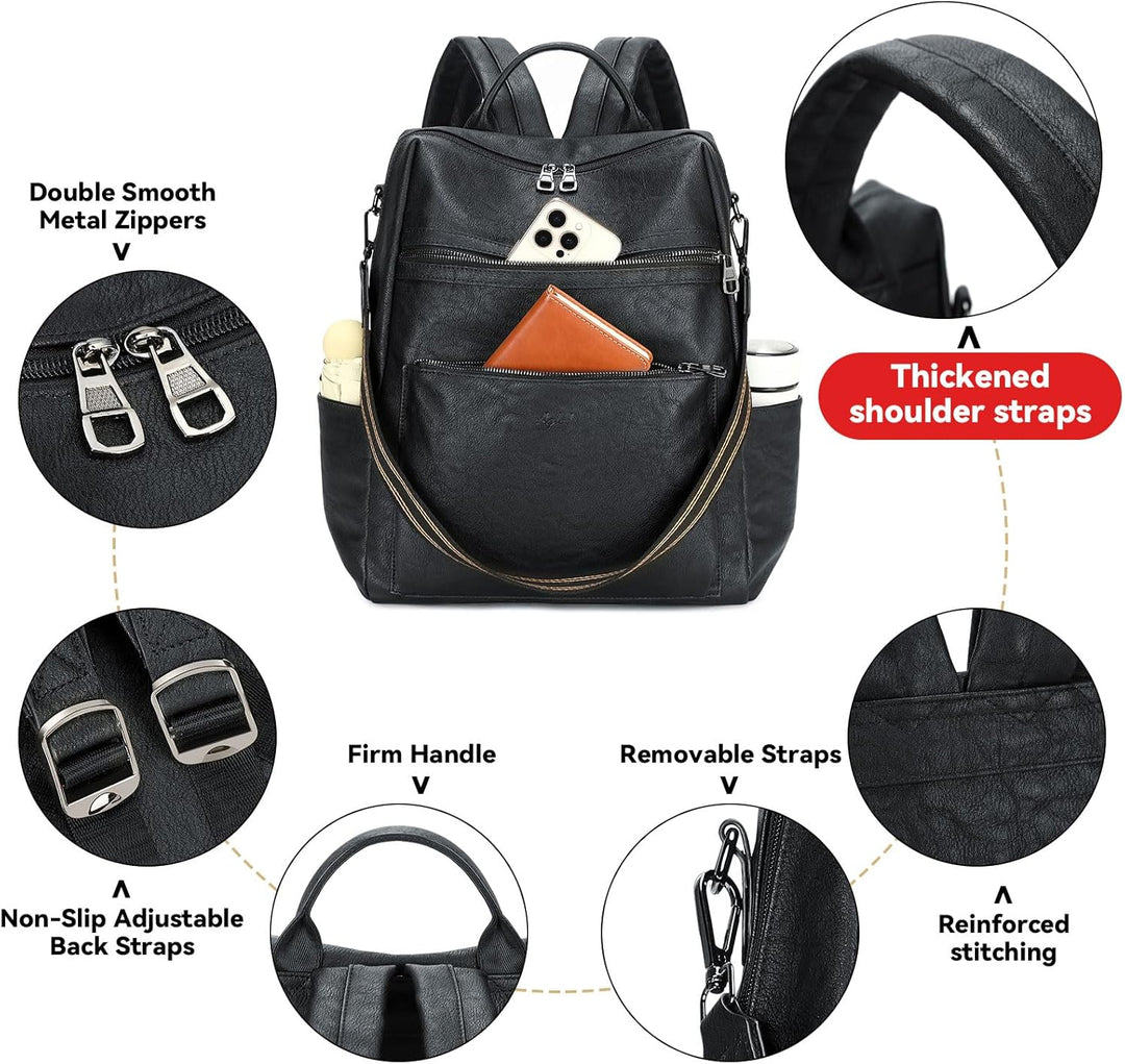 Mochila de cuero vegano para laptop AGLOD para mujer, mochila de 15...