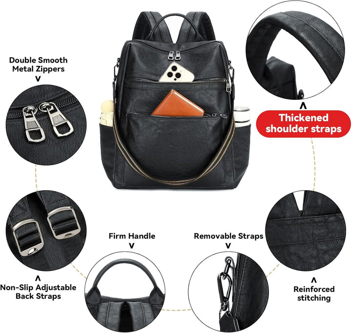 Mochila de cuero vegano para laptop AGLOD para mujer, mochila de 15...