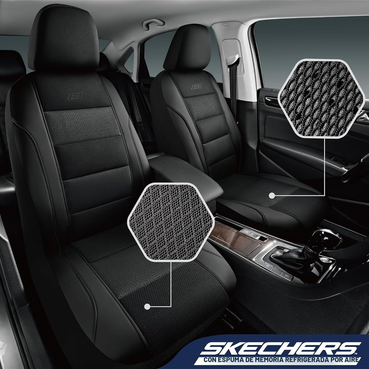 Skechers Fundas de asiento de automóvil de espuma viscoelástica refrigeradas por aire, compatibles con bolsas de aire, ajuste universal para la mayoría de automóviles, SUV, camionetas y camiones