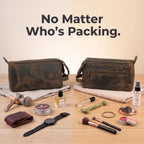 LEATHER VILLAGE Neceser de viaje de cuero genuino para hombres y mujeres, marrón