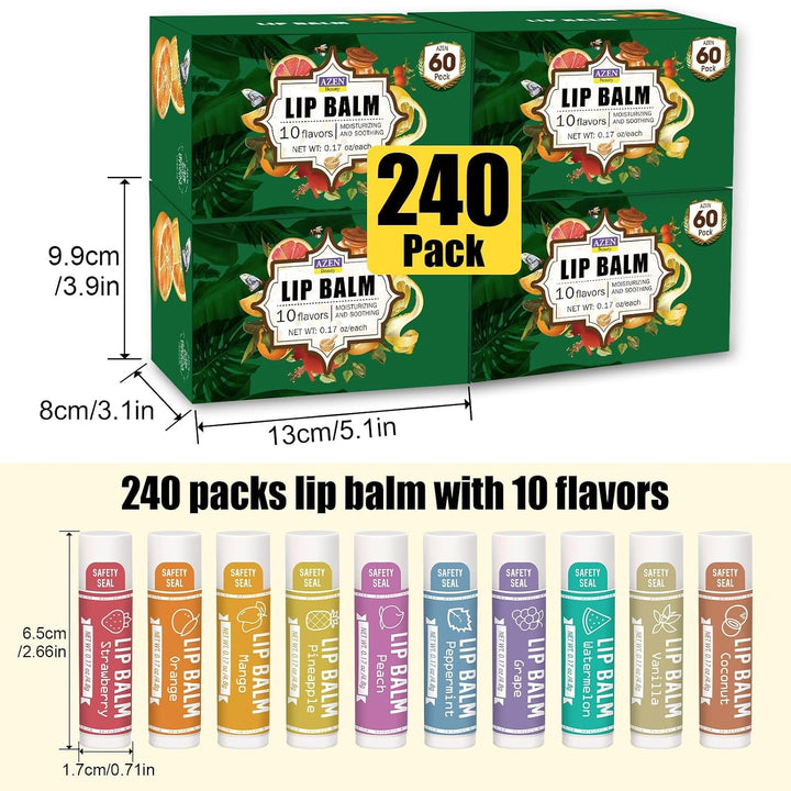 AZEN Paquete de 240 bálsamos labiales, bálsamo labial natural a gra...