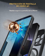 Miracase Funda magnética para iPhone 16 Pro de cuerpo completo con protector de pantalla de vidrio integrado, [compatible con MagSafe] funda militar a prueba de caídas 16 Pro, 6.3 pulgadas, color