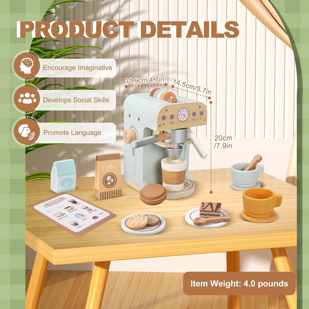 Juguete para cafeteras de madera para niños, electrodomésticos de cocina y accesorios de juguete para niños pequeños, regalo para niñas y niños