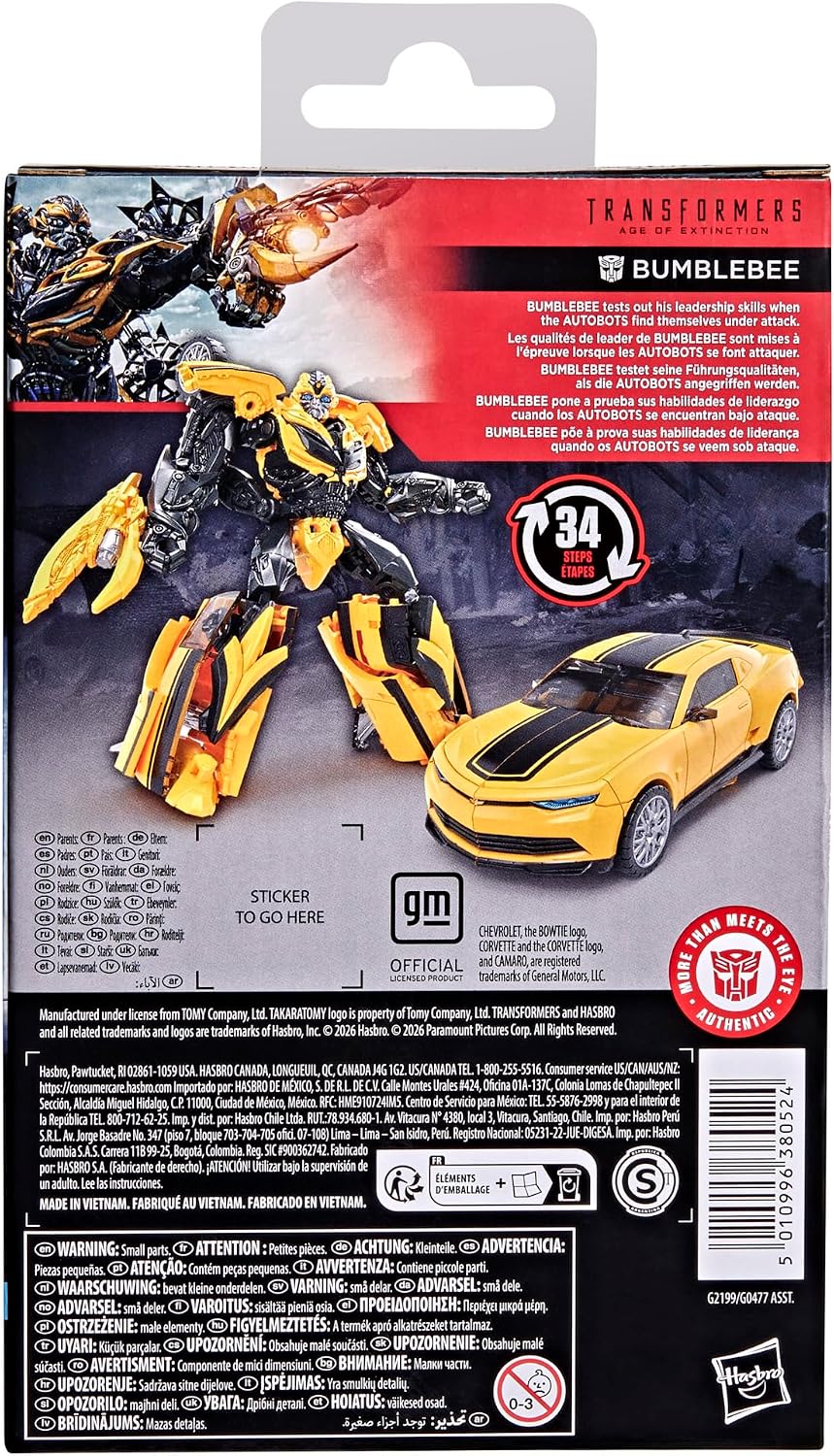 Transformers Studio Series Bumblebee, Age of Extinction Deluxe Class - Figura de acción de conversión de 5 pulgadas, juguetes robot para mayores de 8 años