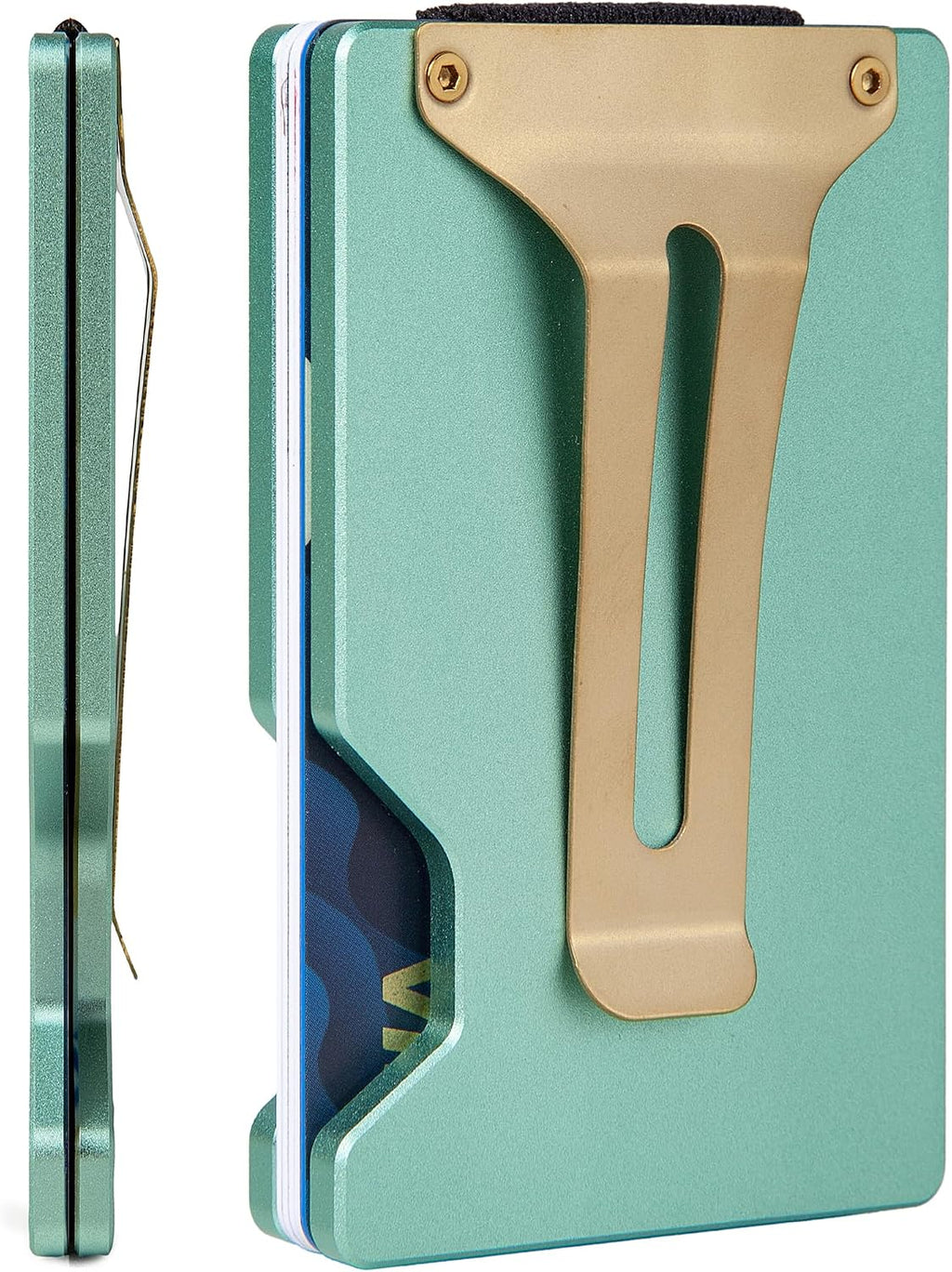 Mini RFID Cartera de aluminio para tarjetas de crédito Titular de tarjetas de visita Estuche de tarjeta de metal para mujeres, Verde menta, Minimalista