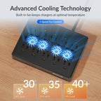 Estación de carga para laptop, 5 cargadores USB C retráctiles de 140 W, 10 puertos tipo C con regleta de alimentación de refrigeración, concentrador de carga de 700 W