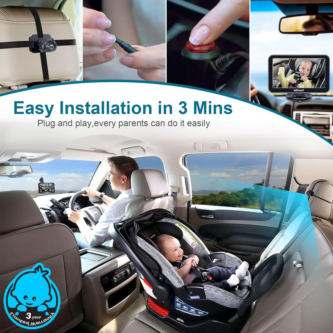 DoHonest Cámara de coche de bebé de 7 pulgadas USB Plug