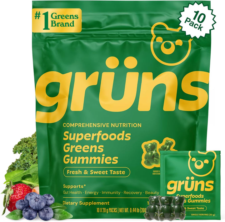 Gruns - Gomitas Super Greens para Adultos, Ositos de Goma Multivita...