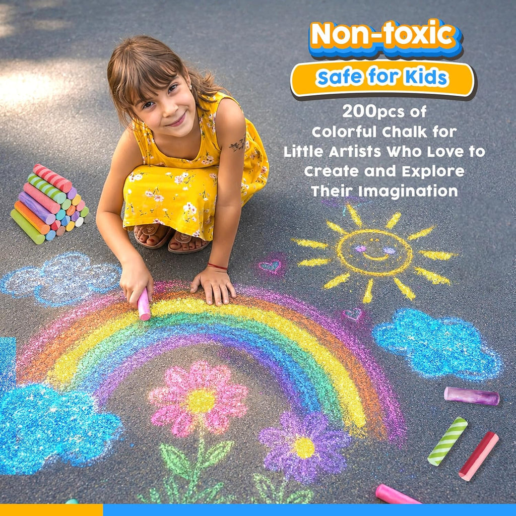 200 tizas de acera para niños, 6 estilos en 15 colores, tiza jumbo a granel