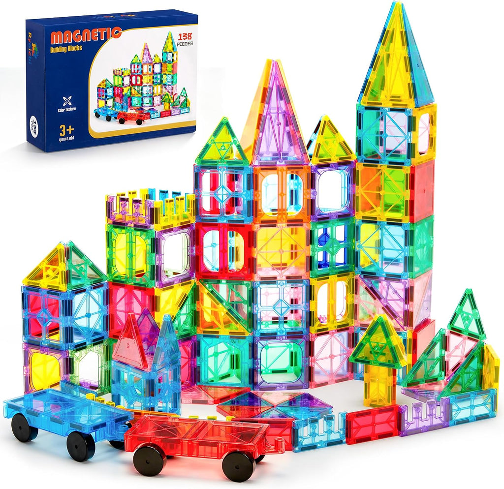 Ryoichi 138PCS Magnetic Tiles Set con 2 Cars para Kids Ages 3-9+ Years