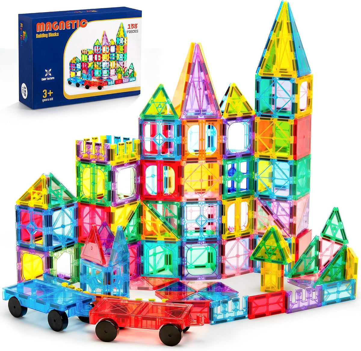 Ryoichi 138PCS Magnetic Tiles Set con 2 Cars para Kids Ages 3-9+ Years