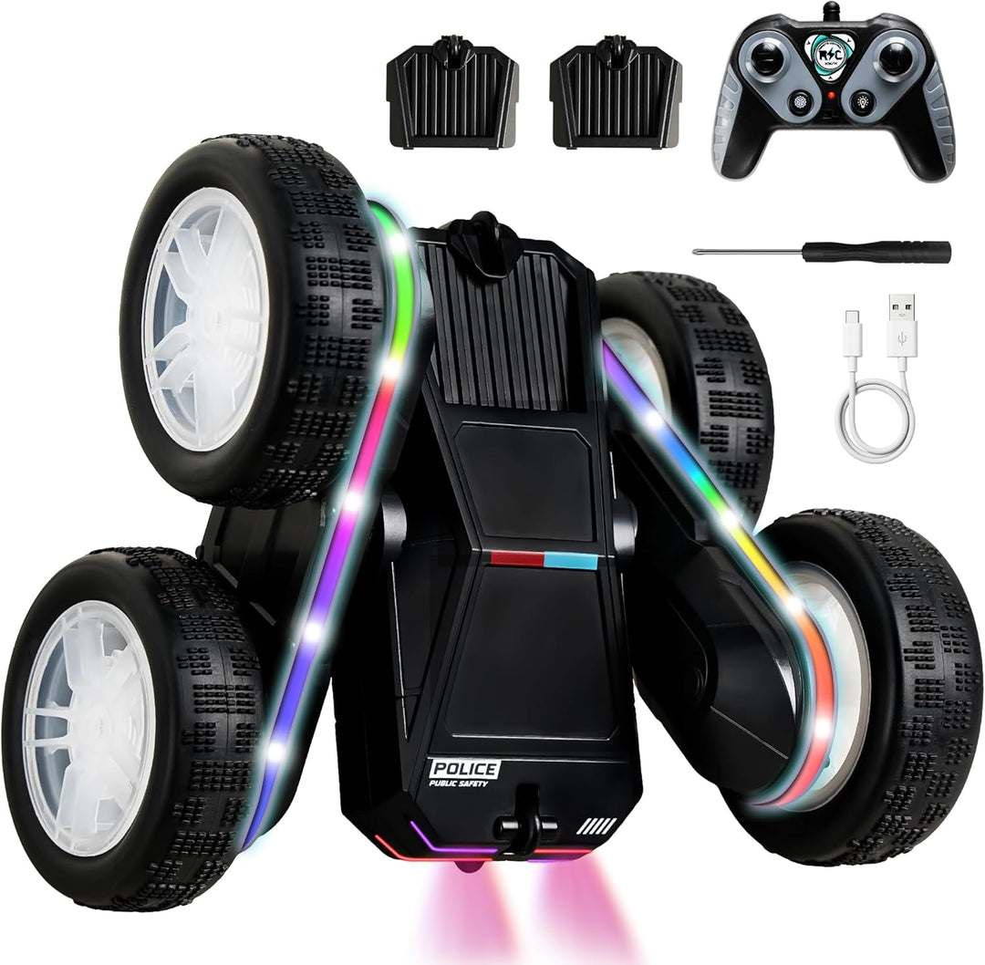 SANGQAOFU Coche de control remoto de policía 4WD 360° Flips RC Stun...