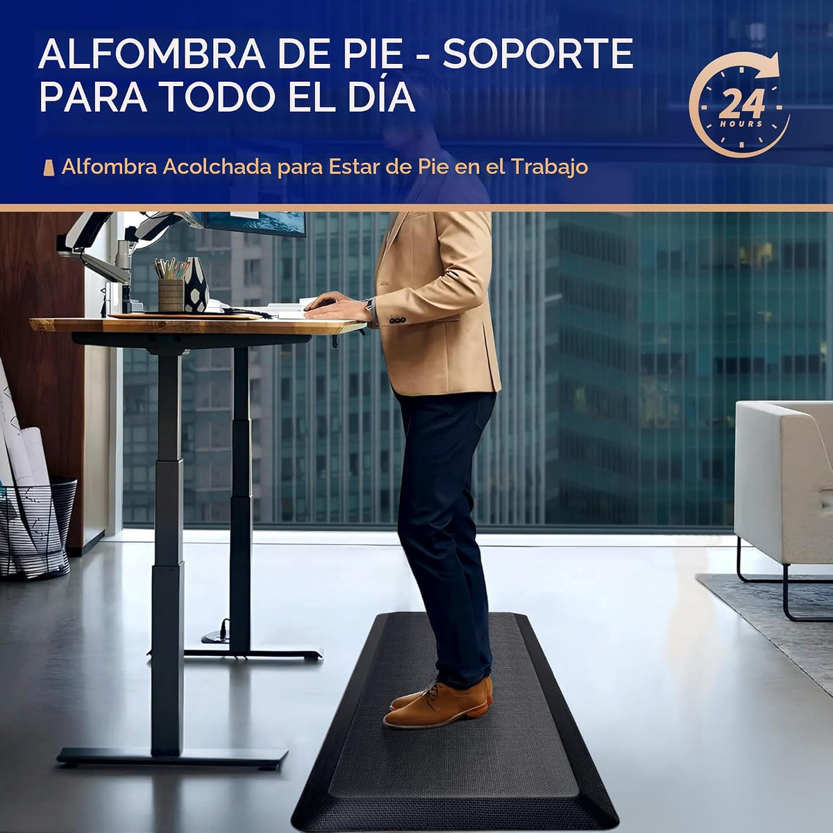 FEATOL Alfombra Antifatiga para Escritorio de Pie y Piso de Cocina, 9/10 Extra Gruesa