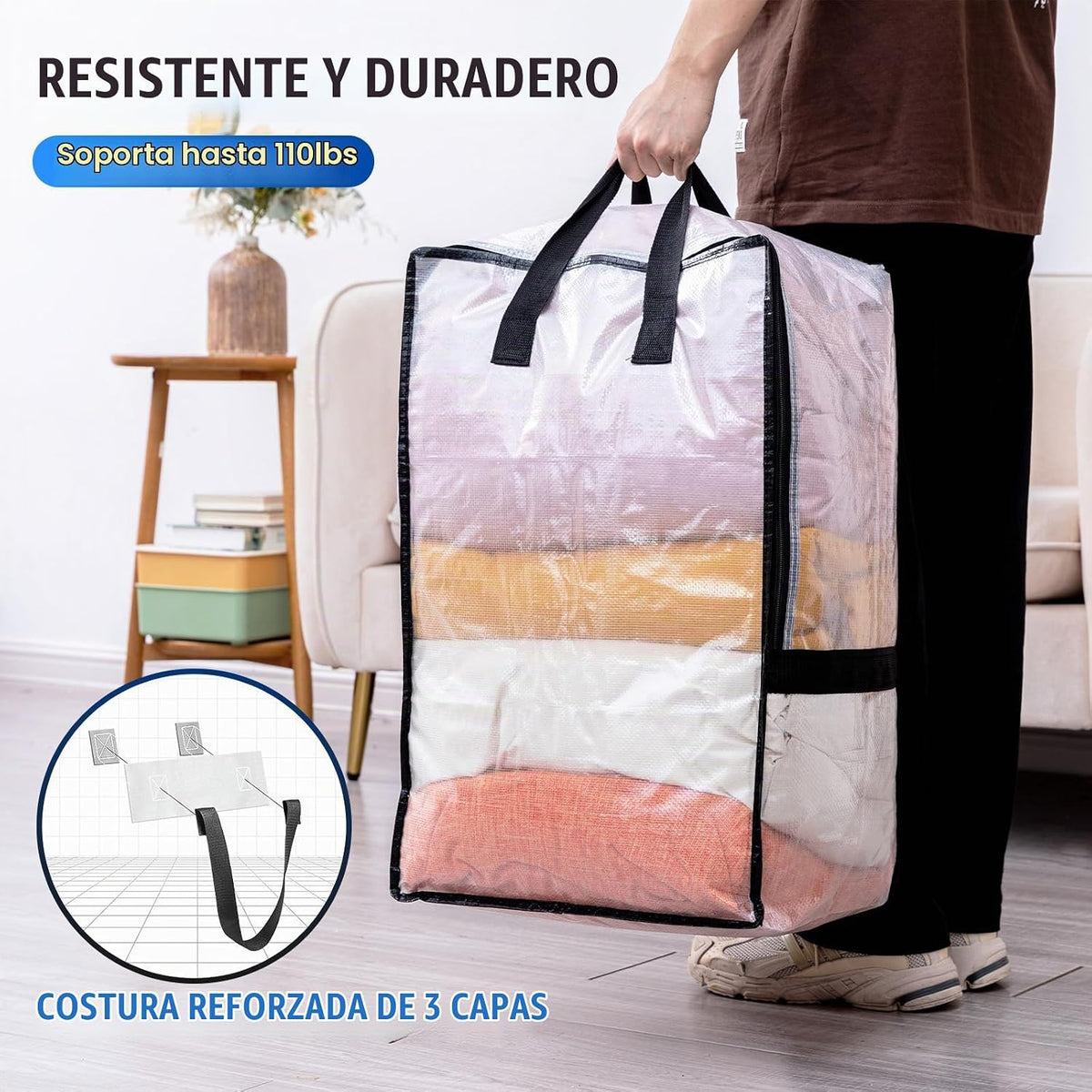 TAILI Paquete de 4 bolsas de mudanza transparentes con correas de mochila ajustables, suministros de mudanza, alternativa de cajas de mudanza, contenedores de almacenamiento resistentes para embalaje