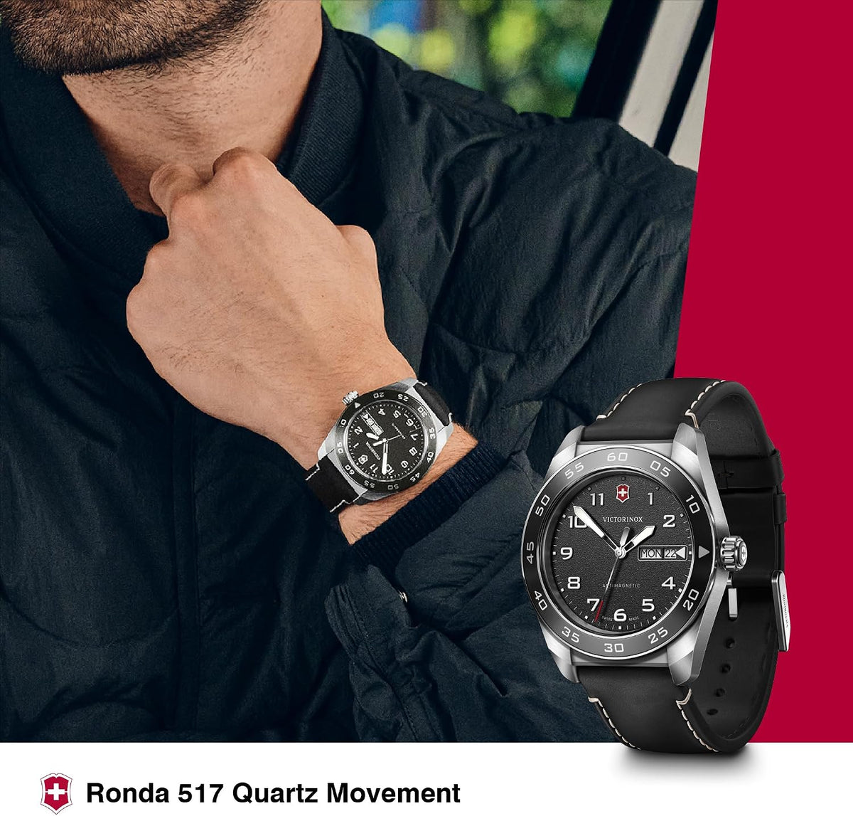 Reloj de pulsera analógico de cuarzo para hombre Victorinox Swiss Army Caja de acero inoxidable Correa de cuero reemplazable