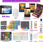 iBayam Art Supplies, paquete de 195 kits de pintura de dibujo de lujo, juego de 3 cuadernos de bocetos