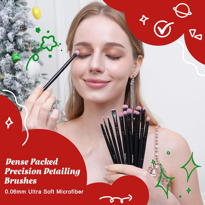 Bueart Design Juego de 18 brochas de maquillaje Pro Deluxe, color r...