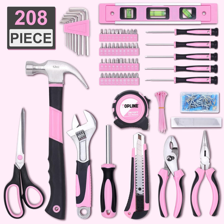 TOPLINE Juego de herramientas rosas de 208 piezas para mujer con bo...