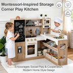 Cocina de juego de madera de esquina para niños con organizador