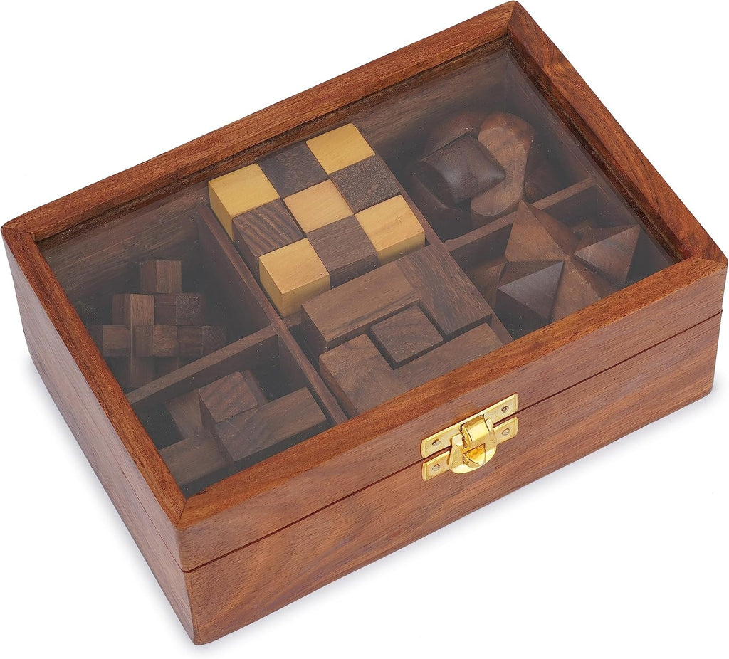 Ajuny Juego de caja de rompecabezas de madera, 6 juegos de rompecabezas
