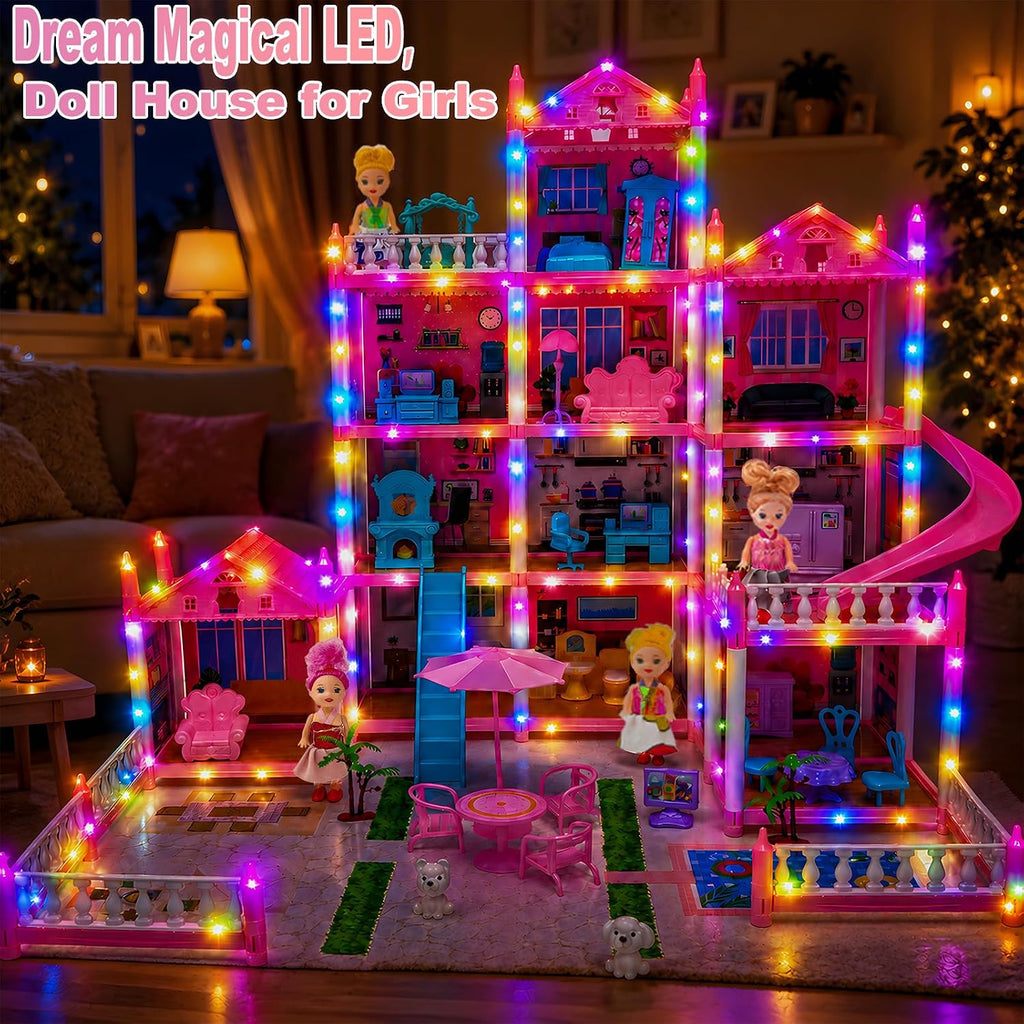Casa de muñecas Dream para niñas de 3 a 16 años con luces, alfombrilla