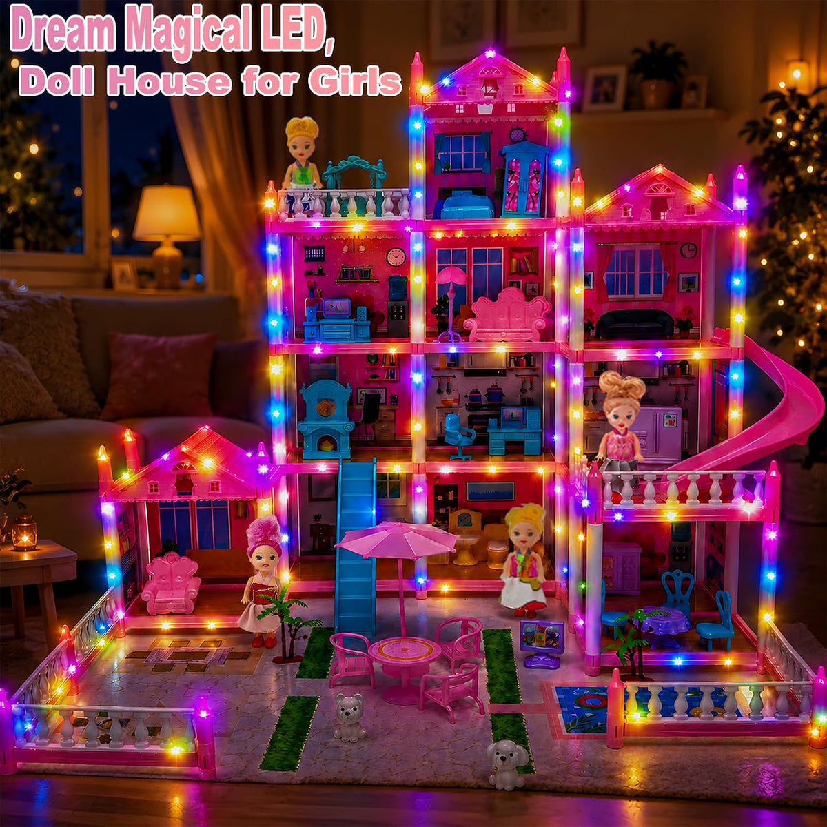 Casa de muñecas Dream para niñas de 3 a 16 años con luces, alfombrilla