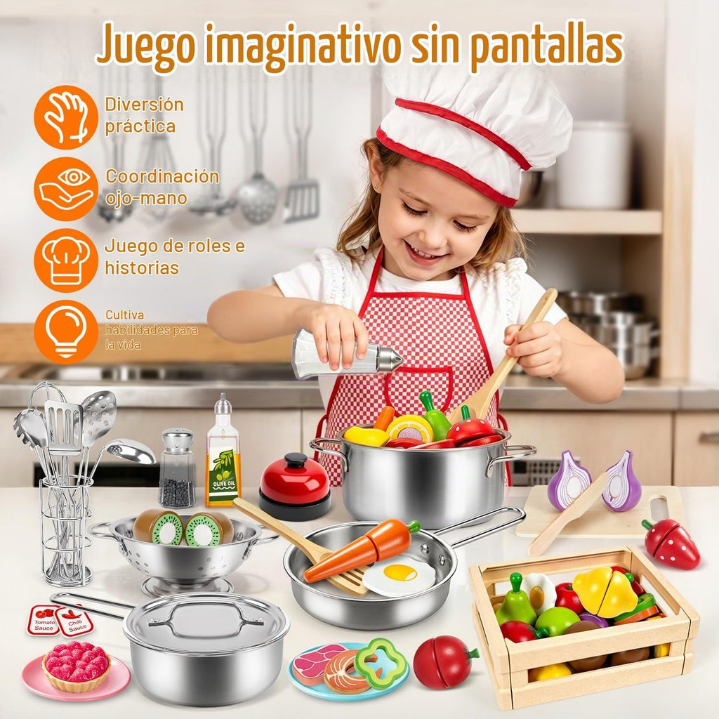Juego de accesorios de cocina, juego de cocina para niños de acero