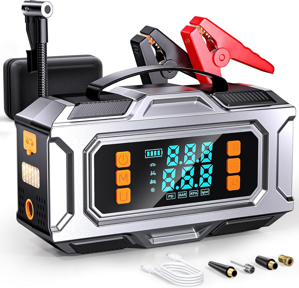 Arrancador 8000A con Compresor de Aire, Inflador de Neumáticos Autoapagado a 180 PSI