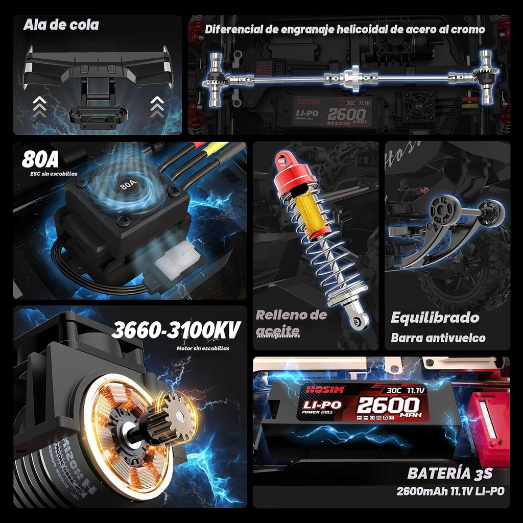 Hosim Coches RC sin escobillas 1:8 para adultos 50+MPH, VEXARO Hobby RC