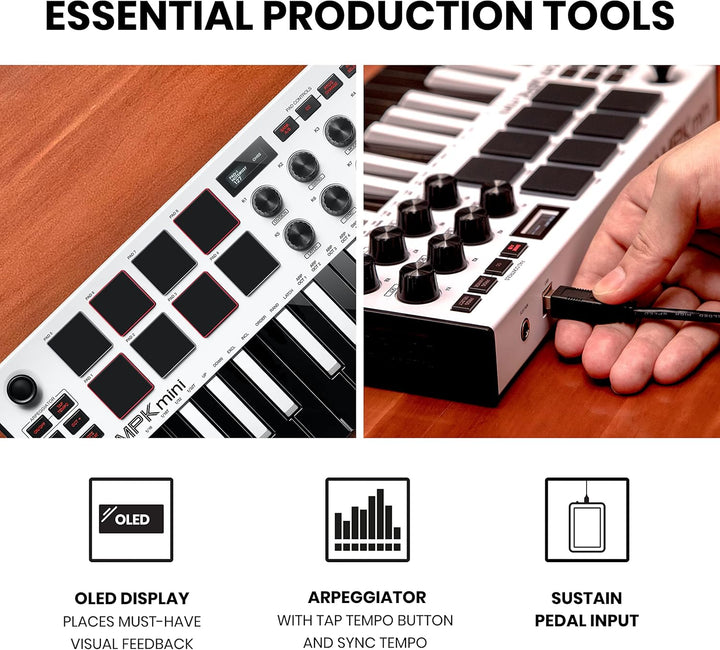 Paquete de estudio de grabación: controlador de teclado MIDI USB MP...