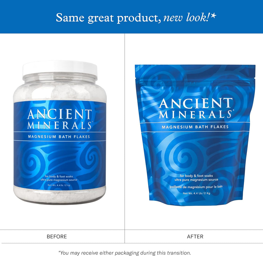 Ancient Minerals copos de baño de magnesio, bolsa de un solo uso.