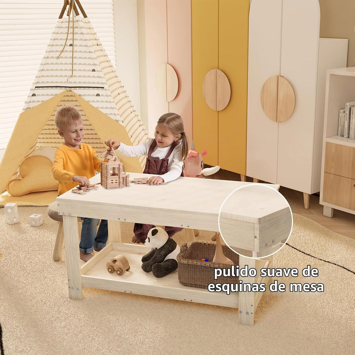 Mesa de actividades para niños con tablero y almacenamiento compatible con Lego, mesa de juego de madera para dibujar, bloques de construcción, lectura, regalos para niños y niñas